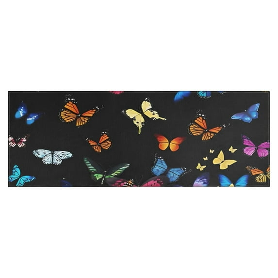 Black Blue Orange Butterfly Pattern Kitchen Rug Mat,Kitchen Runner Rugs Non Skid Washable,Decorative Kitchen Floor Mats for Kitchen,Sink,Laundry,17"X47"