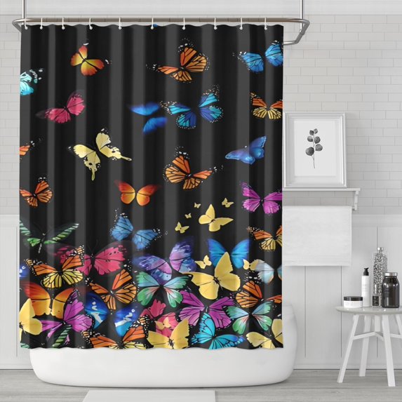 Black Blue Orange Butterfly Pattern Shower Curtain 84"x72" ,Bathroom Decorative Shower Curtains Set with 12 Hooks,Modern Waterproof Washable Shower Curtain