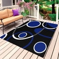 thumbnail image 1 of Black Blue Outdoor Rug for Patio/Deck/Porch, Non-Slip Large Area Rug 6 x 9 Ft, White Circle Geometric Abstract Texture Indoor Outdoor Rugs Washable Area Rugs, Reversible Camping Rug Carpet Runner, 1 of 8