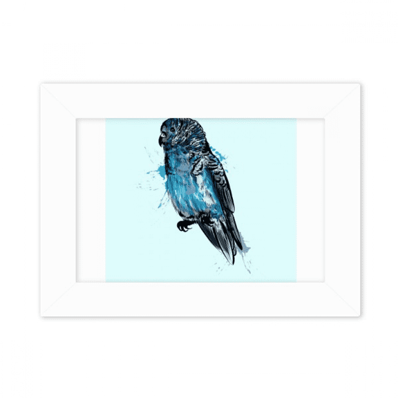 Black Blue Parrot Bird Art Deco Fashion Photo Mount Frame Picture Art Painting Desktop 5x7 inch
