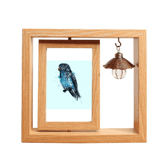Black Blue Parrot Bird Art Deco Fashion Wooden Rotating Picture Photo Frame 4x6