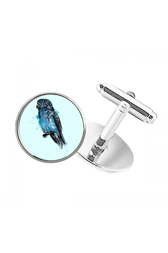 Black Blue Parrot Bird Round Button Cuff Clip Stud Cufflinks