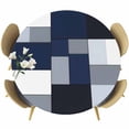 thumbnail image 1 of Black Blue Patchwork Round Fitted Table Cover Abstract Geometric Art Waterproof Table Cloth with Elastic Edge Wipeable Tablecloth for Picnic Camping Party Fits 45"-54" Diameter, 1 of 8