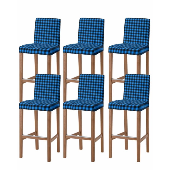 Black Blue Plaid Bar Stool Covers Set of 6, Country Buffalo Checked Gingham Stretch Washable Bar Chair Covers with Backs, Removable Pub Counter Height Chair Cover for Kitchen Dining Room Cafe