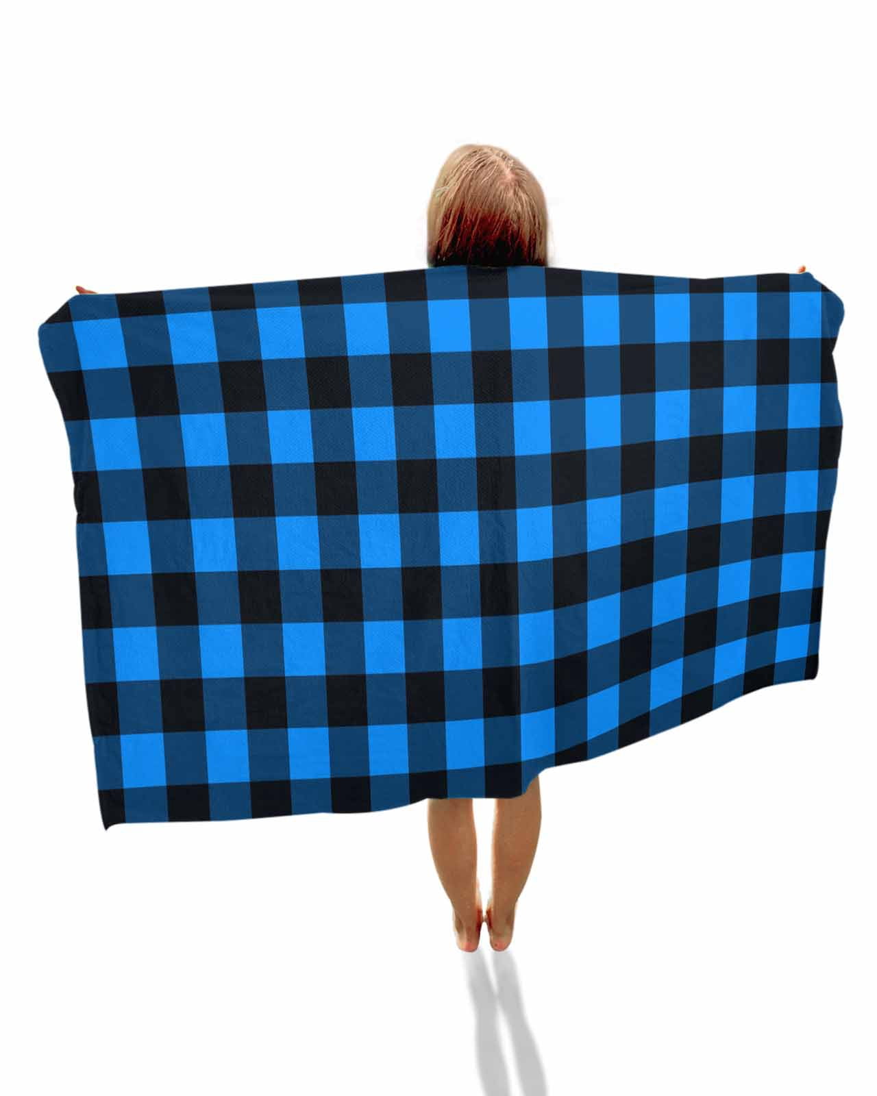Black Blue Plaid Beach Towels Oversized Super Absorbent, Country Buffalo Checked Gingham Lightweight Bath Towel Quick Dry Sets For Bathroom/Pool/Rv Camping/Beach Play/Gym Room/Picnic 31"x62"