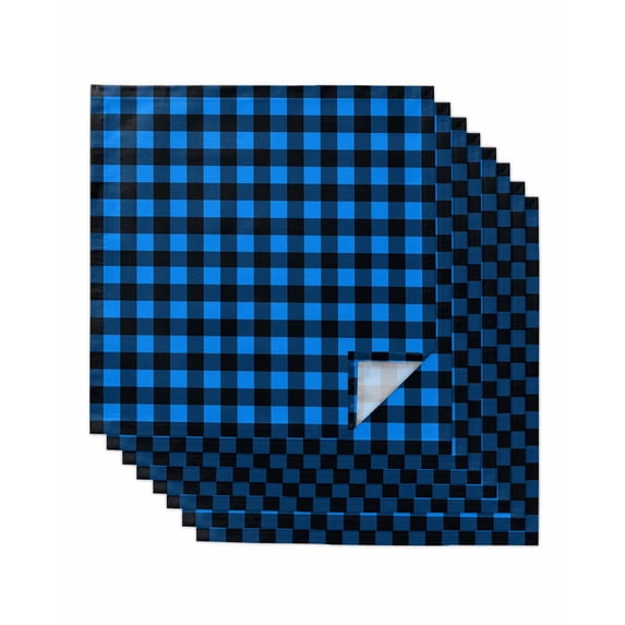 Black Blue Plaid Cloth Napkins Set of 8 Reusable Dinner Napkins, Country Buffalo Checked Gingham Cocktail Napkin Washable Table Napkins for Wedding/Holiday Party/Baby Shower 20"x20"