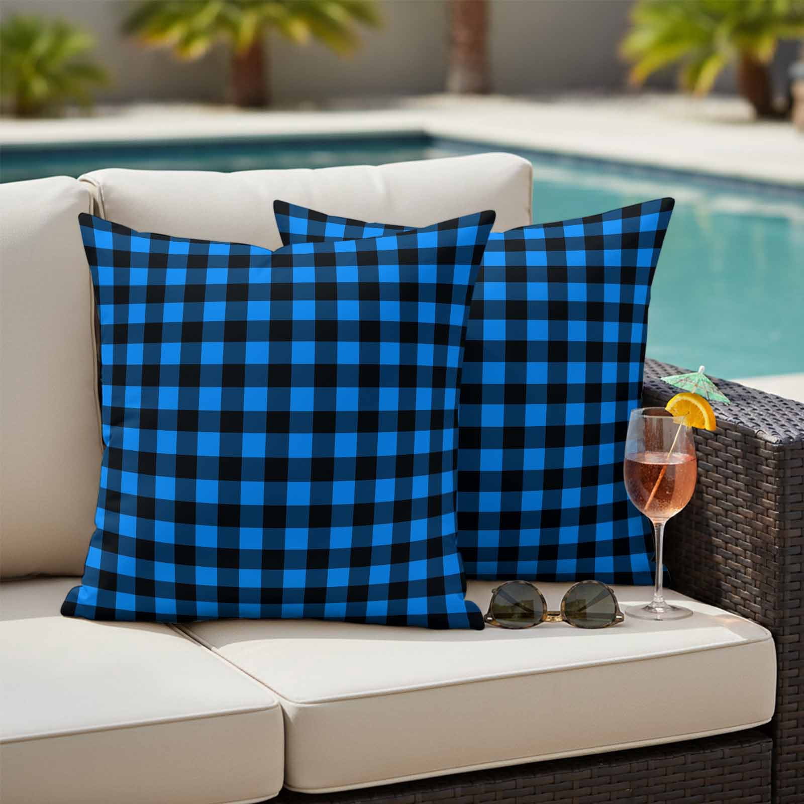 Black Blue Plaid Outdoor Pillow Covers 20x20 Inch Throw Pillow Covers Set of 2 Waterproof Decorative Pillow Cases Country Buffalo Checked Gingham Cushion Covers for Patio Furniture Garden Couch Sofa