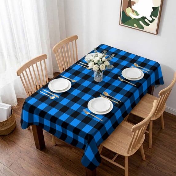 Black Blue Plaid Table Cloth Waterproof Tablecloths, Country Buffalo Checked Gingham Tablecloth Dining Table Cover for Kitchen Party Tabletop Outdoor, Rectangle Tablecloth 60x84 Inch