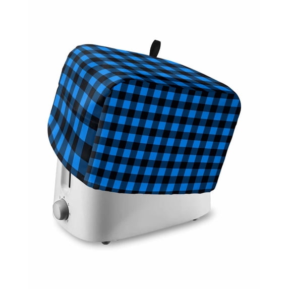 Black Blue Plaid Toaster Cover 4 Slice, Large Kitchen Appliance Covers, Country Buffalo Checked Gingham Toaster Oven Cover with Loop, Bread Machine Cover Polyester Dust Cover Protection