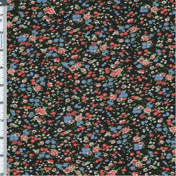 Black/Blue/Red Ditsy Floral Knit, Fabric Sold By the Yard