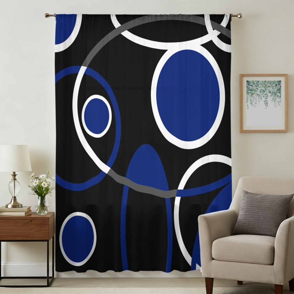 Black Blue Sheer Curtains 84 Inches Long, White Circle Geometric Abstract Texture Light Filering Curtains, Breathable Simi Curtain Privacy Drapes for Living Room Bedroom Lightweight Window Treatment
