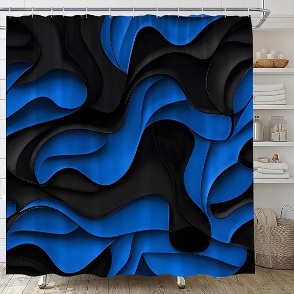 Black Blue Shower Curtain Modern Abstract Geometric 3D Gradient Design Futuristic Aesthetic Fashion Bathroom Curtains Decor Fabric Set Include Hooks 36"W x 72"L (Pack of 1)
