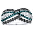 thumbnail image 1 of AFFY Black, Blue & White Natural Diamond Layered Crossover Ring in 10k White Gold, 1 of 1