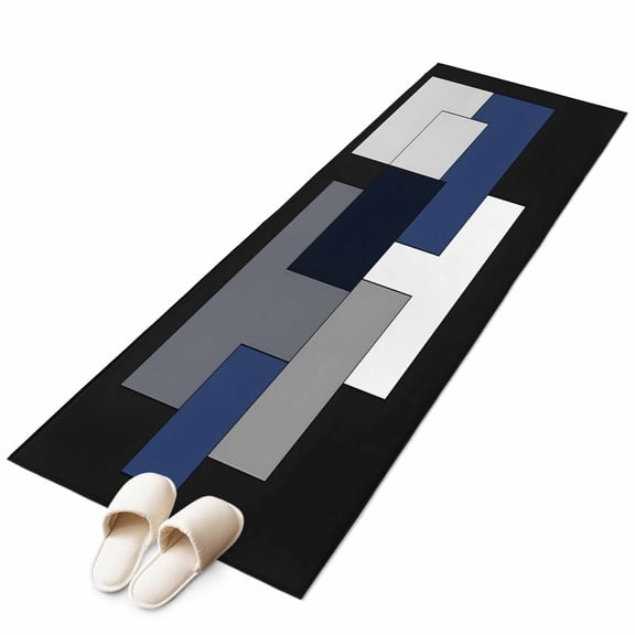 Black Blue White Runner Rug 2x6 FT, Non Slip Hallway Carpet, Contemporary Minimalist Geometric Washable Soft Floor Carpet Throw Runner Carpet Long Rug for Entryway Kitchen Bedside Sliding Door