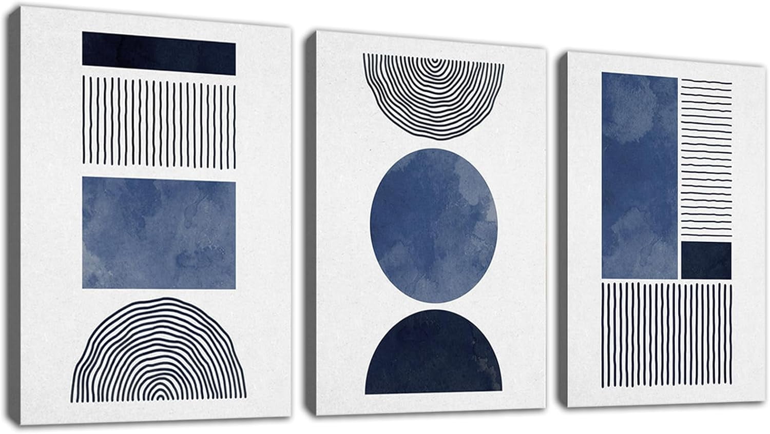 Black Blue and White Wall Art Canvas Set Mid Century Boho Pictures Modern Geometric Wall Decor Minimalist Bohemian Abstract Painting Artwork for Living Room Bedroom Office 12" x 16" x 3Pc