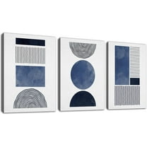 Black Blue and White Wall Art Canvas Set Mid Century Boho Pictures Modern Geometric Wall Decor Minimalist Bohemian Abstract Painting Artwork for Living Room Bedroom Office 12" x 16" x 3Pc