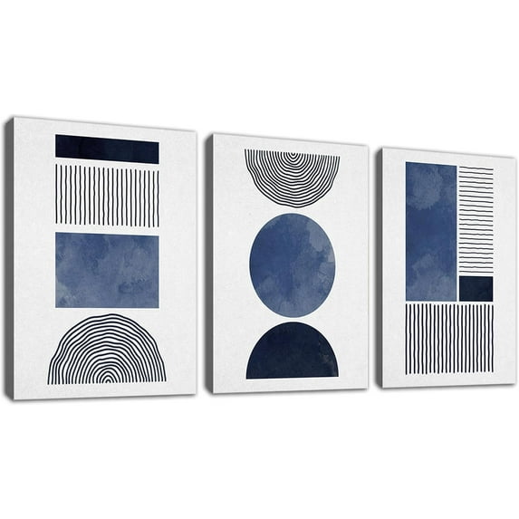 Black Blue and White Wall Art Canvas Set Mid Century Boho Pictures Modern Geometric Wall Decor Minimalist Bohemian Abstract Painting Artwork for Living Room Bedroom Office 12" x 16" x 3Pc