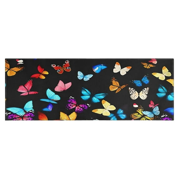 Black Blue Yellow Butterfly Pattern Kitchen Rug Mat,Kitchen Runner Rugs Non Skid Washable,Decorative Kitchen Floor Mats for Kitchen,Sink,Laundry,17"X47"