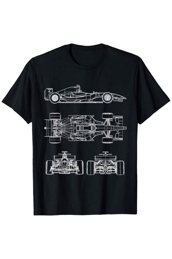 Black Blueprint Racing Formula Car Technical Drawing T-Shirt