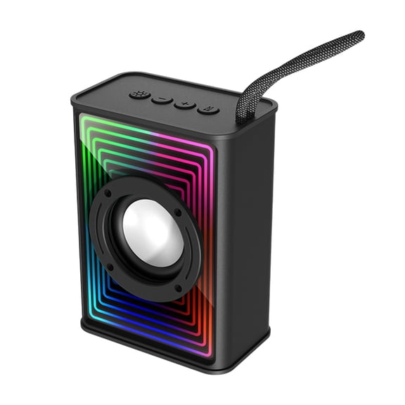 Black Portable Bluetooth Speaker With Colorful Ambient Light, Desktop Subwoofer And Bluetooth 5.3, For Outdoor Camping, Car And Home Party