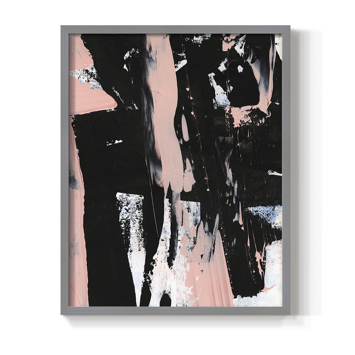 Black & Blush I Framed Print in Gray Solid Wood Framed Print No Nail Hanging