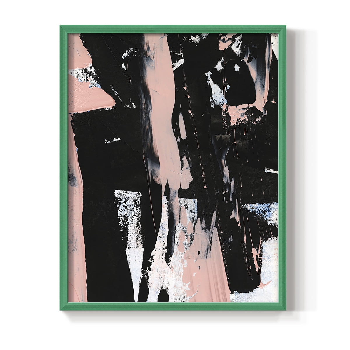 Black & Blush I Framed Print in Green Solid Wood Framed Print No Nail Hanging