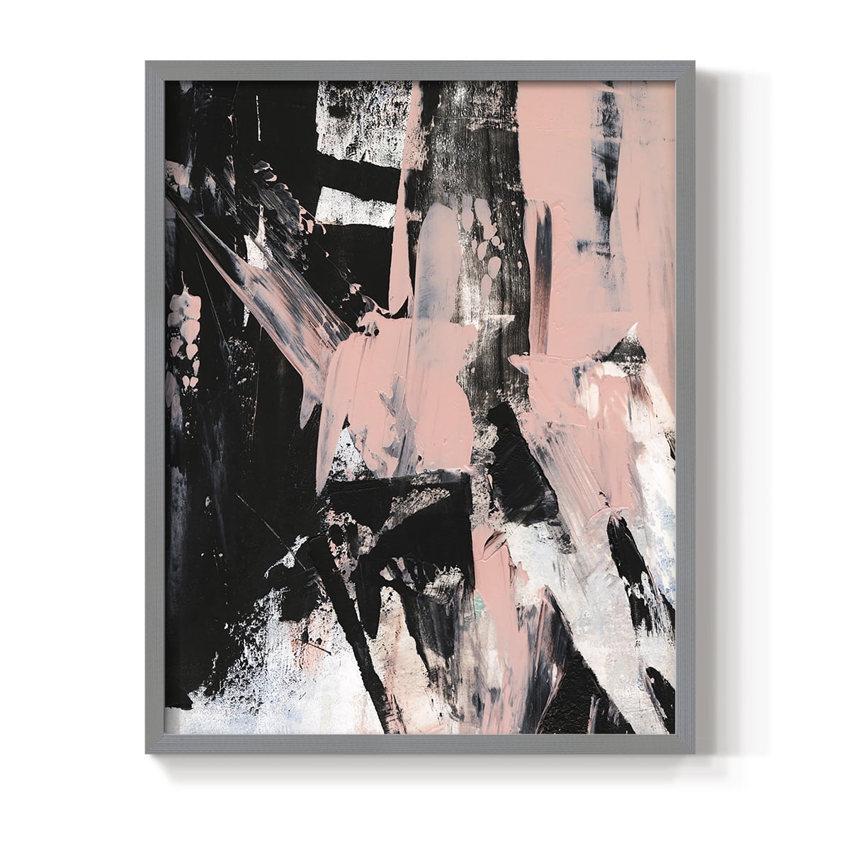 Black & Blush II Framed Print in Gray Solid Wood Framed Print No Nail Hanging