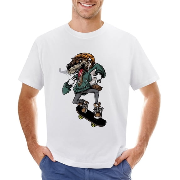 Black Board Wolf Men’s T-Shirt 100% Cotton Casual Short Sleeve Tops Gift Tee White L