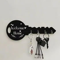 Black Bohemian Farmhouse Key Hooks Wall Organizer – “Welcome Home” Wooden Sign with Wall-Mounted Key, Hat & Bag Hangers for Entryway, Porch, Kitchen or Bedroom