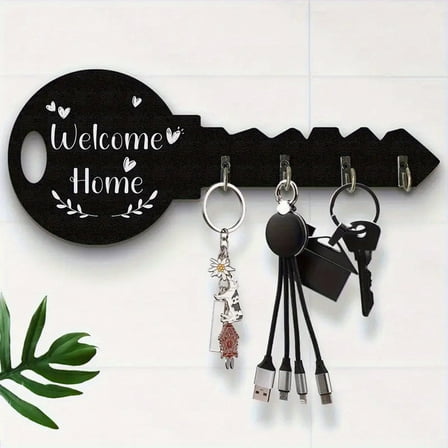 Black Bohemian Farmhouse Wall Hook Rack – “Welcome Home” Wooden Sign with Multi-Purpose Hooks for Keys, Coats, Bags, Hats & Entryway Organization