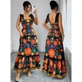 thumbnail image 1 of Black Bohemian Floral Print Tie-Shoulder Smocked Waist Maxi Dress For Summer Vacation, 1 of 8