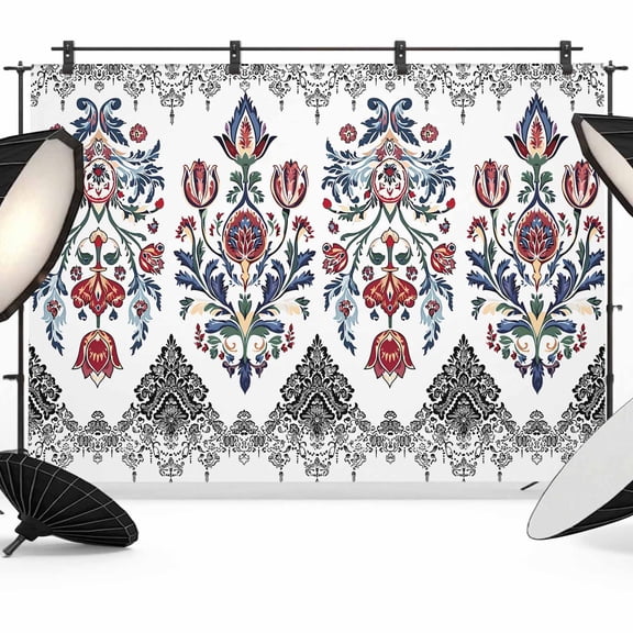 Black Bohemian Flower Photography Backdrop 7x5FT, Tribe Boho Aztec Photo Backdrops, Background for Photography Studio Photo Studio Background, Back Drop for Photoshoot