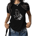 thumbnail image 1 of Black Bohemian Fox Floral Intricate Line Art Graphic T-Shirt Nature Inspired Aesthetic Casual Daily Weekend Outfit Top for Plant Animal Lovers S-5XL, 1 of 5
