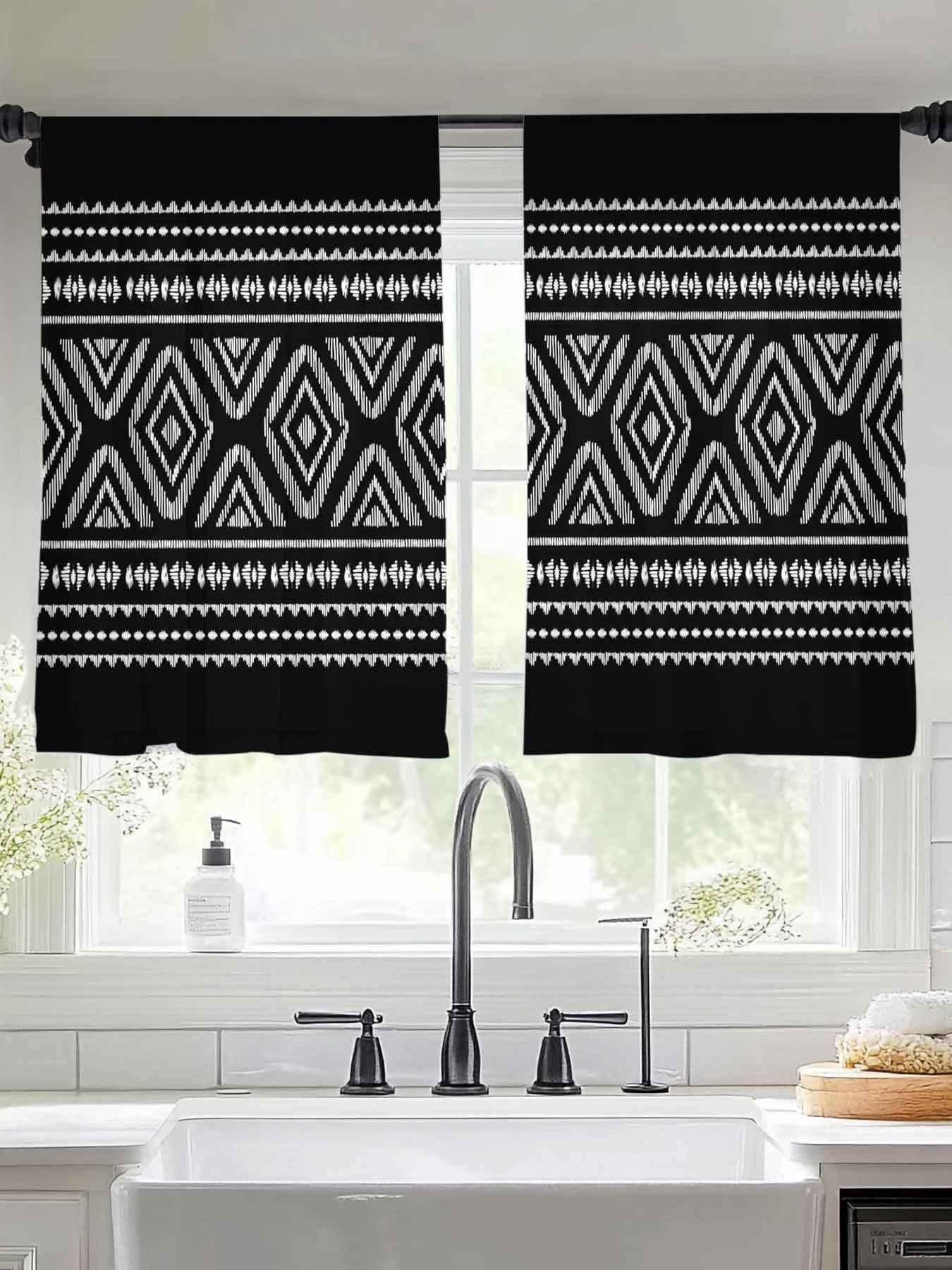 Black Bohemian Sheer Curtains 45 Inches Long 2 Panels Vintage Farmhouse