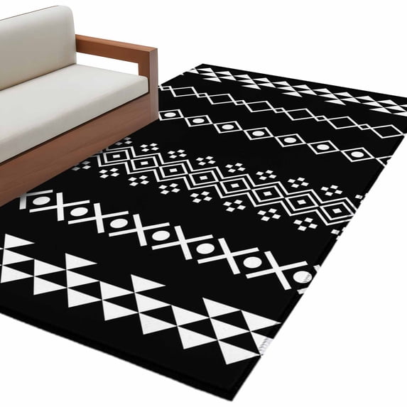 Black Boho Area Rug 3x5 Washable Rug Non Slip Ethnic Tribe Striped ...