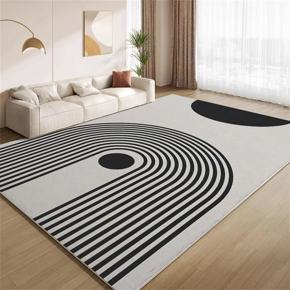 Black Boho Art Area Rugs, Mid Century Modern Design Carpet, Soft ...