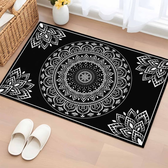 Black Boho Bathroom Mats 2x3 FT,Non Slip Small Kitchen Mat,Retro Farmhouse Neutral Abstract Geometric Washable Soft Backed Front Door Throw Rugs Non-Shedding Indoor Outdoor Doormat for Entryway Sink