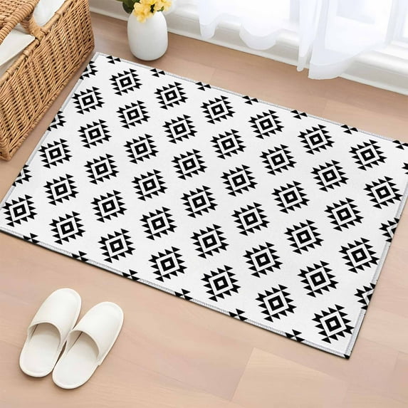 Black Boho Bathroom Rug Washable 2x3 Entryway Rug Non Slip Modern Tribal Aztec Abstract Geometric Front Door Mat Low Pile Indoor Doormat Throw Floor Carpet for Kitchen Bedroom Entrance