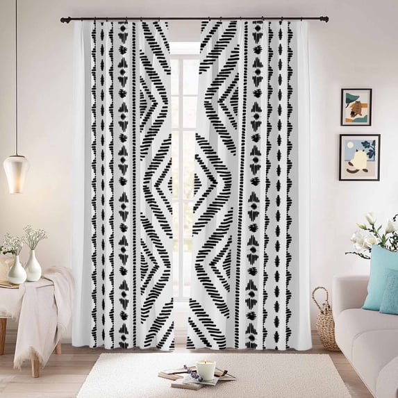 Black Boho Blackout Curtains for Bedroom/Living Room, Pinch Pleated Black Out Curtains, Vintage Southwestern Geometric Stripes Room Darkening Window Drapes with Hooks 2 Panels, 39"x70"