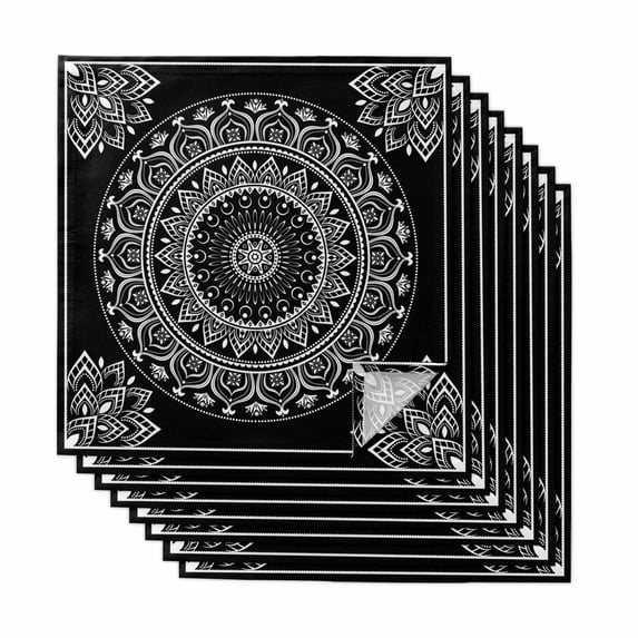 Black Boho Cloth Napkins, Retro Farmhouse Neutral Abstract Geometric Washable and Reusable Dinner Napkins Set of 8, Table Napkin for Kitchen Party Birthday Wedding Hotel Housewarming 20"x20"