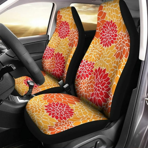 Black Boho Floral Car Seat Covers Front Seats Only for Women Men Seat Covers Organizer Pocket for Cars SUV Truck Sedan