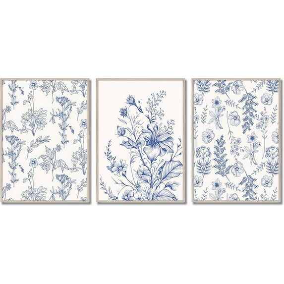 Black Boho Flowers Wall Art Set of 3, Vintage Black Beige Plant Prints, Abstract Botanical Flower Canvas Wall Decor, Neutral Floral Painting Pictures for Living Room Bedroom 16x24 in Framed