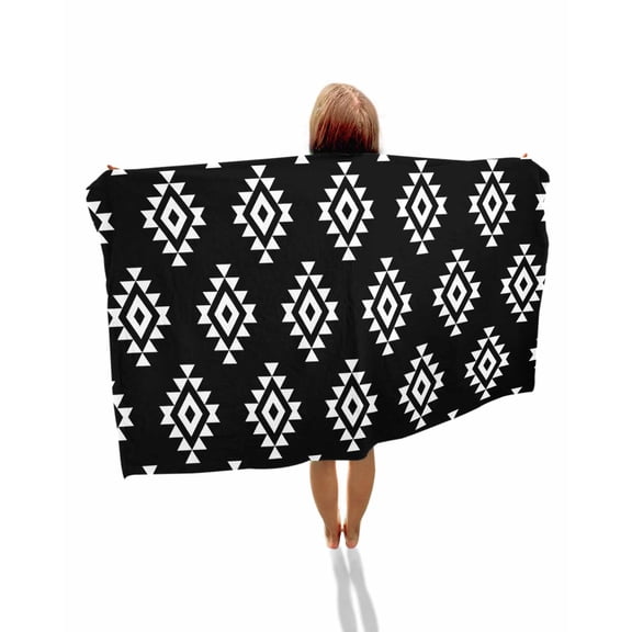 Black Boho Geometric Beach Towels Oversized Super Absorbent, Retro Simple Ethnic Abstract Motifs Lightweight Bath Towel Quick Dry Sets For Bathroom/Pool/Rv Camping/Beach Play/Gym Room/Picnic 23"x47"