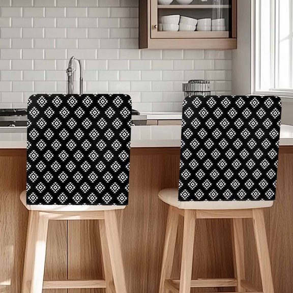 Black Boho Geometric Chair Back Cover for Dining Room Set of 4,Retro Simple Ethnic Abstract Motifs Removable Kitchen Chair Slipcovers,Washable Seat Protector for Restaurant Party Banquet Wedding