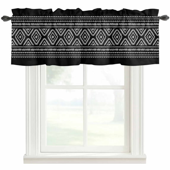 Black Boho Geometric Farmhouse Short Window Curtain Valances, Vintage Southwestern Stripes Rod Pocket Kitchen Valances for Living Room Bedroom Bathroom Cafe 42" x 12"