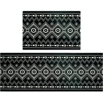 Black Boho Geometric Kitchen Rugs & Mats 2 Pieces,Black & White Boho Bathroom Rug,Non Slip Cushioned Mat Runner Rug Doormat for Boho Kitchen,Sink,Laundry,Bathroom,Home Decor,17x30 17x48inch