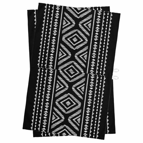 Black Boho Geometric Kitchen Towels Set of 2, Water Absorbent Dish Towel, Vintage Southwestern Stripes Decorative Hand Towels - Quick Drying Cloth for Cooking Baking, 18x28 Inch
