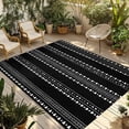 thumbnail image 1 of Black Boho Geometric Outdoor Rug for Patio/Deck/Porch, Non-Slip Large Area Rug 6 x 9 Ft, Abstract Art Dots Striped Indoor Outdoor Rugs Washable Area Rugs, Reversible Camping Rug Carpet Runner, 1 of 8