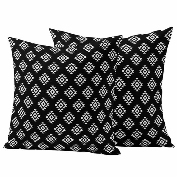 Black Boho Geometric Outdoor Waterproof Pillow Covers, Retro Simple Ethnic Abstract Motifs Decorative Square Throw Pillowcase Sofa Cushion Sham for Patio/Couch/Chair, 18"x18" 2 Pack