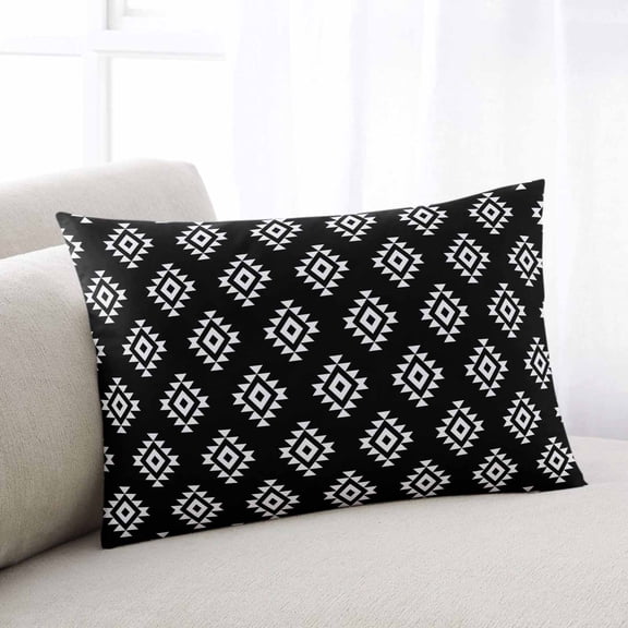 Black Boho Geometric Throw Pillow Cover, Pillowcase Protectors with Zipper, Breathable Decorative Lumbar Pillow Case Cover, Retro Simple Ethnic Abstract Motifs Pillow Shams for Couch Sofa 12x20Inch